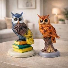 Owl Statue on Book for Good Luck -2 Set of Owl showpieces for Home Decor vastu, A Symbol of Wisdom and Fortune for Home and Living Room Decor Item, Statue