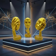 Modern Home Decor Gold Thinker Statue Set of 3, Hear No Evil See No Evil Speak No Evil Shelf Decor Aesthetic Sculpture, Silence is Gold Figurines Table Decorations for Living Room Office Bedroom