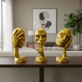 Modern Home Decor Gold Thinker Statue Set of 3, Hear No Evil See No Evil Speak No Evil Shelf Decor Aesthetic Sculpture, Silence is Gold Figurines Table Decorations for Living Room Office Bedroom