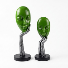 BECKON VENTURE | Abstract Green 2 Set Face Sculpture – Modern Artistic Home Decor | Handicraft Antique Face showpiece for home decor items