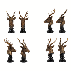 Elegant Golden Deer Head Showpiece 2 Set (Pair) – 14" Resin Vastu Decor & Gift