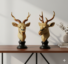 Elegant Golden Deer Head Showpiece Set (Pair) – 14" Resin Vastu Decor & Gift