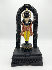 Rudram Shree Ram Ji Lalla Murti Ayodhya Model Mandir - Multi Colour Black Stone Idol Statue for Home or Office (7 Inch) (Plain Base)| Ram Darbar Murti for Home Temple & Decoration | Premium Fiber Resin Statue (Black & Gold Finish)