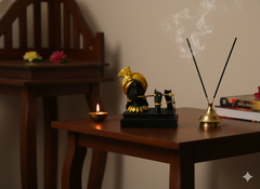 SAAJRA Elegant Black & Gold Lord Krishna Flute Idol – 10" Resin Home Decor & Gift