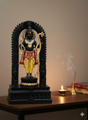 Rudram Shree Ram Ji Lalla Murti Ayodhya Model Mandir - Multi Colour Black Stone Idol Statue for Home or Office (7 Inch) (Plain Base)| Ram Darbar Murti for Home Temple & Decoration | Premium Fiber Resin Statue (Black & Gold Finish)
