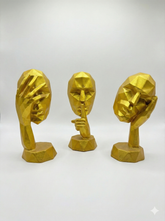 Modern Home Decor Gold Thinker Statue Set of 3, Hear No Evil See No Evil Speak No Evil Shelf Decor Aesthetic Sculpture, Silence is Gold Figurines Table Decorations for Living Room Office Bedroom