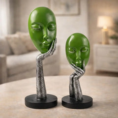 BECKON VENTURE | Abstract Green 2 Set Face Sculpture – Modern Artistic Home Decor | Handicraft Antique Face showpiece for home decor items