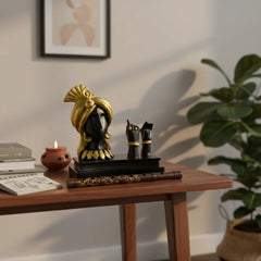 SAAJRA Elegant Black & Gold Lord Krishna Flute Idol – 10" Resin Home Decor & Gift