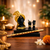 SAAJRA Elegant Black & Gold Lord Krishna Flute Idol – 10" Resin Home Decor & Gift