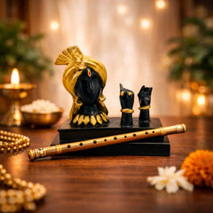 SAAJRA Elegant Black & Gold Lord Krishna Flute Idol – 10" Resin Home Decor & Gift