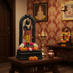 Shree Ram Ji Lalla Murti Ayodhya Model Mandir | Premium Resin Statue (Black & Gold Finish)