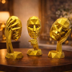 Modern Home Decor Gold Thinker Statue Set of 3, Hear No Evil See No Evil Speak No Evil Shelf Decor Aesthetic Sculpture, Silence is Gold Figurines Table Decorations for Living Room Office Bedroom