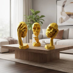 Modern Home Decor Gold Thinker Statue Set of 3, Hear No Evil See No Evil Speak No Evil Shelf Decor Aesthetic Sculpture, Silence is Gold Figurines Table Decorations for Living Room Office Bedroom