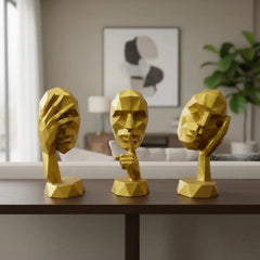 Modern Home Decor Gold Thinker Statue Set of 3, Hear No Evil See No Evil Speak No Evil Shelf Decor Aesthetic Sculpture, Silence is Gold Figurines Table Decorations for Living Room Office Bedroom