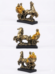 Pure Horse Baggi with Cute Love Couple Statue Showpiece Home Interior Decor Item, Feng Shuai Table Decoration Idol Gift Showpiece - Antique Gold Finish | Royal Couple in Horse Carriage Showpiece | Antique Gold Finish Decorative Statue