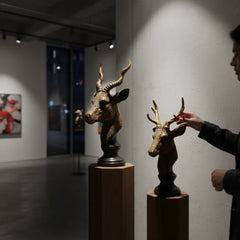 Elegant Golden Deer Head Showpiece 2 Set (Pair) – 14" Resin Vastu Decor & Gift