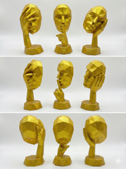Modern Home Decor Gold Thinker Statue Set of 3, Hear No Evil See No Evil Speak No Evil Shelf Decor Aesthetic Sculpture, Silence is Gold Figurines Table Decorations for Living Room Office Bedroom