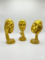 Modern Home Decor Gold Thinker Statue Set of 3, Hear No Evil See No Evil Speak No Evil Shelf Decor Aesthetic Sculpture, Silence is Gold Figurines Table Decorations for Living Room Office Bedroom