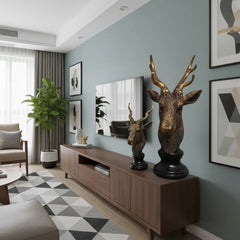 Elegant Golden Deer Head Showpiece 2 Set (Pair) – 14" Resin Vastu Decor & Gift