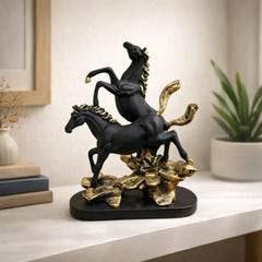 Duo Black-Golden Horse Statue