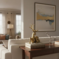 Homivio Golden Grace Deer & Fawn Showpiece – Elegant Resin Statue for Home Decor