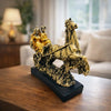 Pure Horse Baggi with Cute Love Couple Statue Showpiece Royal Couple in Horse Carriage Showpiece | Antique Gold Finish Decorative Statue