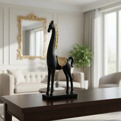 Homivio Decorative Black Deer Showpiece  – 16x16 Inch – Antique Silver & Black Finish | Home Decor Gift Item