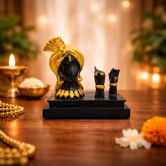 SAAJRA Elegant Black & Gold Lord Krishna Flute Idol – 10" Resin Home Decor & Gift