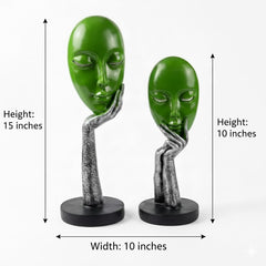 BECKON VENTURE | Abstract Green 2 Set Face Sculpture – Modern Artistic Home Decor | Handicraft Antique Face showpiece for home decor items